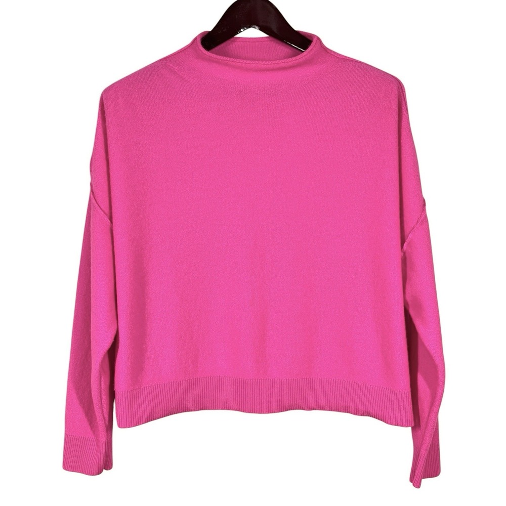 Pilcro Anthropologie Alani 100% Cashmere Mock-Neck Sweater Size M Bright Pink - Picture 2 of 10